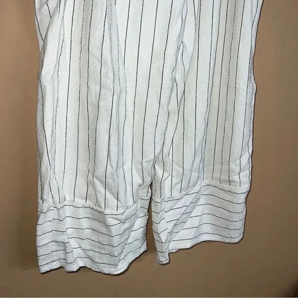 Urban Romantics White Striped Paperbag Waist Linen Wide Leg Cropped Trouser Pant - Picture 3 of 8